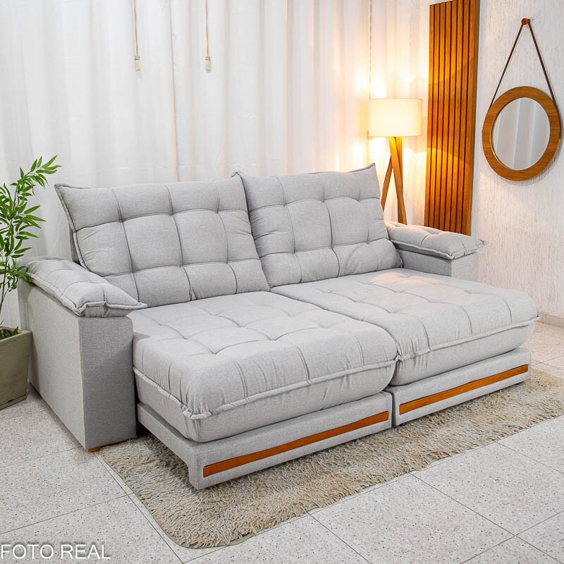 Sofá Retrátil Reclinável Barcelona 2.50m Linho Cinza 461 - D33 e Molas Ensacadas - Imagem 3
