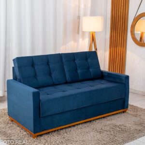 Sofá 3 lugares Living Áustria Veludo Azul A16 Larg. 1.70m