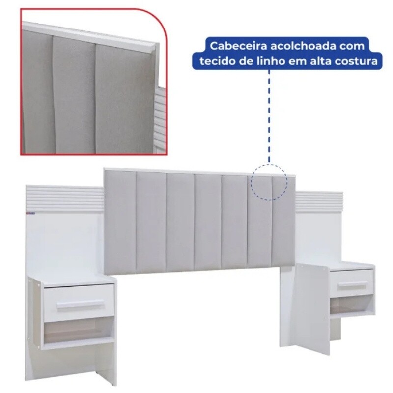 Cabeceira Queen Íris Larg. 1.60m Acolchoada Linho Bege e Detalhe Ripado Cinamomo/Off D Doro - Imagem 5