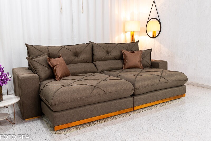 Sofá Retrátil Reclinável Gran Bello 2.90m Linho Marrom - Molas Ensacadas - Imagem 4