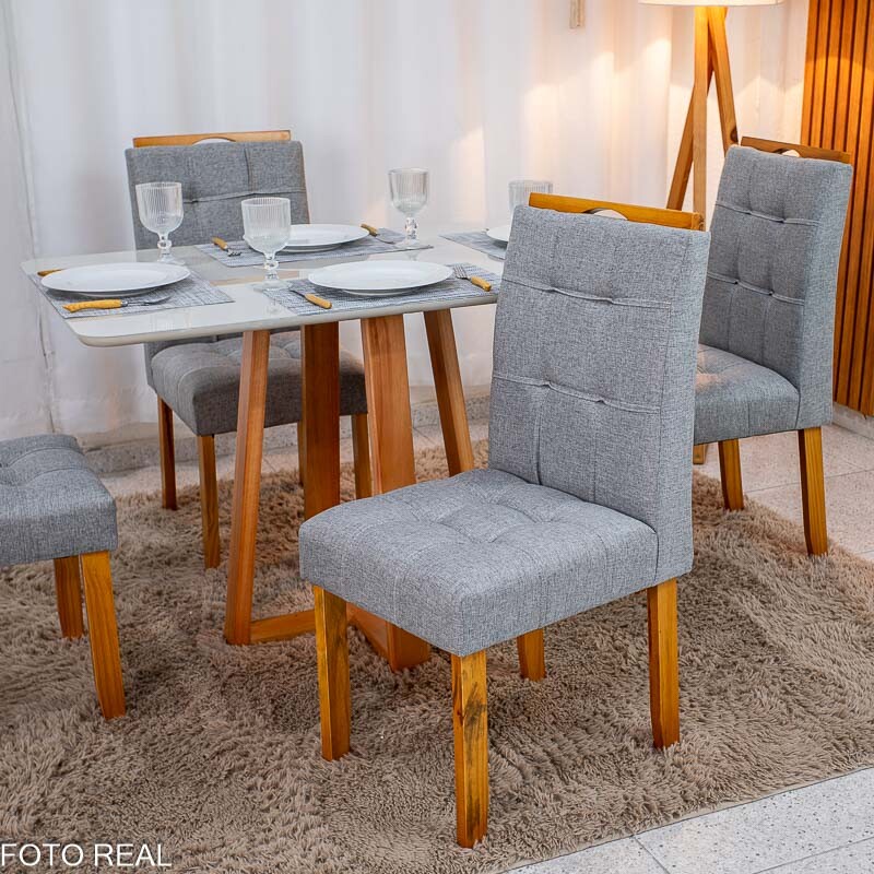 Mesa de Jantar Bali 120×80 Vidro Off/Base Madeira + 4 Cad. Londres Linho Cinza Madeira Minas Plac - Entregue Montada - Imagem 6