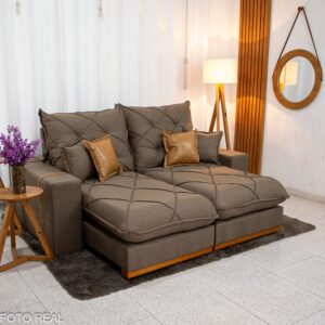 Sofá Retrátil Reclinável Malibu 2.10m Linho Marrom 1007 - D33 e Molas Ensacadas
