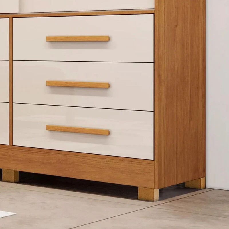 Combo - Roupeiro Casal Athenas Nature/Off 3 Portas 9 Gavetas C/ 1 Espelho e Pés 100% MDF Larg. 1.80m Bianchi + Unibox Box Casal Ortopédico D33 Rondoconfort | Suporta até 300kg - Imagem 6