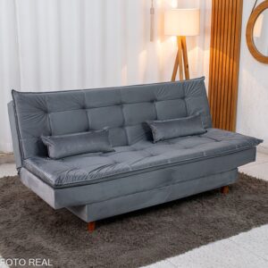 Sofá Cama Premium Veludo Cinza 2303 Larg. 1.80m