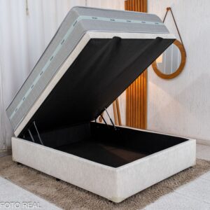 Base Box Baú Casal Prime Confort Linhão Palha Blindado - Issacar + Colchão Casal Carbon Molas Ensacadas 138x188x77 - Anjos | Suporta até 240kg