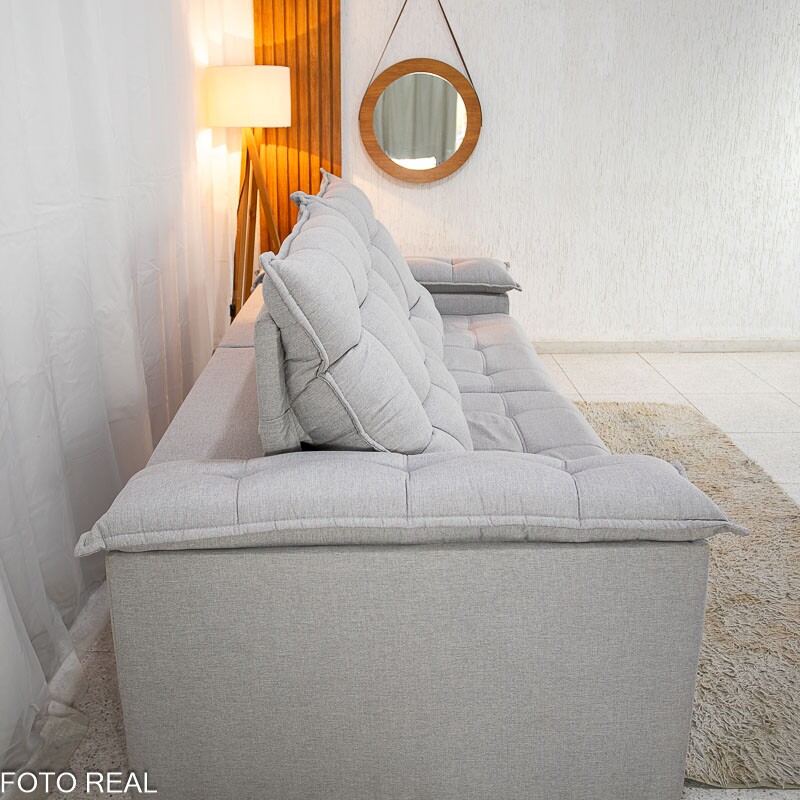 Sofá Retrátil Reclinável Barcelona 2.50m Linho Cinza 461 - D33 e Molas Ensacadas - Imagem 9