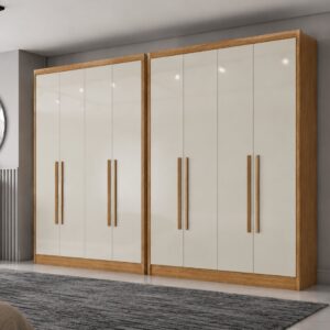 2 Guarda-roupa Rizon New Cumaru/Fendi Fosco Larg. 3.18m 8 Portas 6 Gavetas - Novo Horizonte