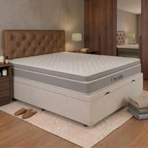 Base Box Baú Casal Prime Confort Linhão Palha Blindado - Issacar + Colchão Casal Uberaba 138x188x30 Espuma Viscoelástica D28 - ColchoMinas | Suporta até 300kg