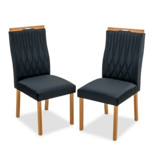 2 Cadeiras Gênova Veludo Preto 504 Madeira Art Assentos - Entregue Montada