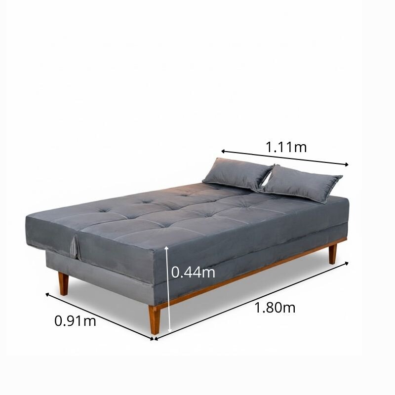 Sofá Cama Madrid Veludo Cinza 2303 Larg. 1.80m - Molas Bonnel - Imagem 3