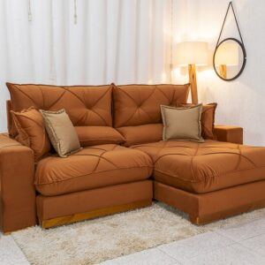 Sofá Retrátil Reclinável Gran Bello 2.50m Veludo Terracota 24 - Molas Ensacadas Pocket