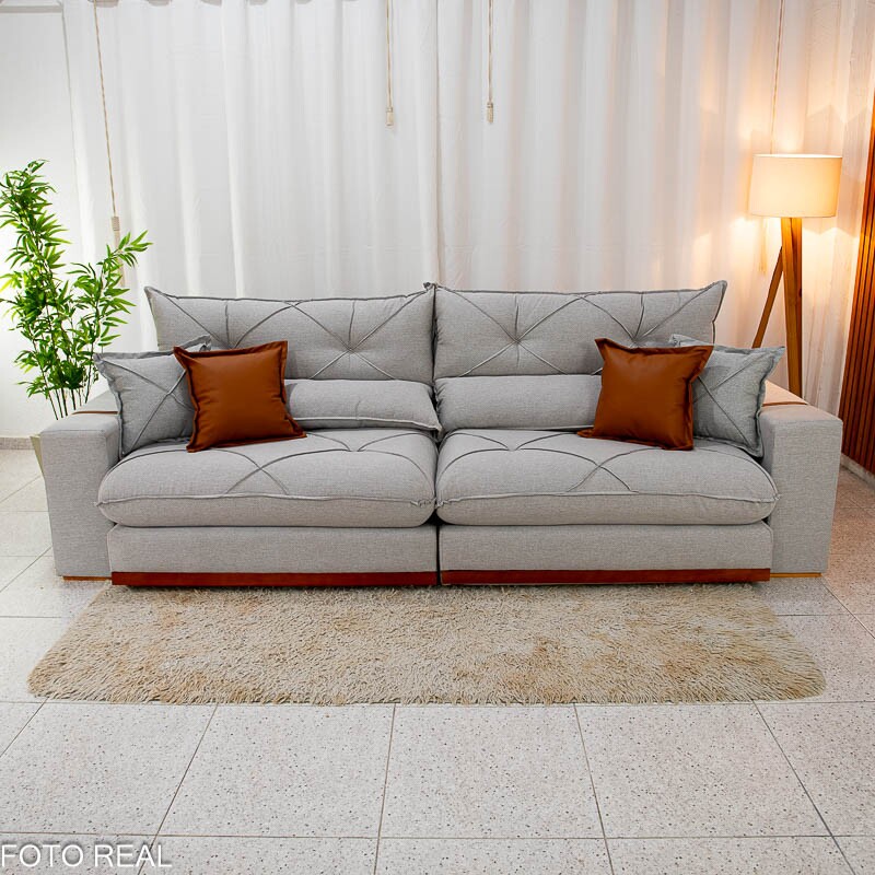 Sofá Retrátil Reclinável Gran Bello 2.90m Linho Cinza 31 - Molas Ensacadas - Imagem 6