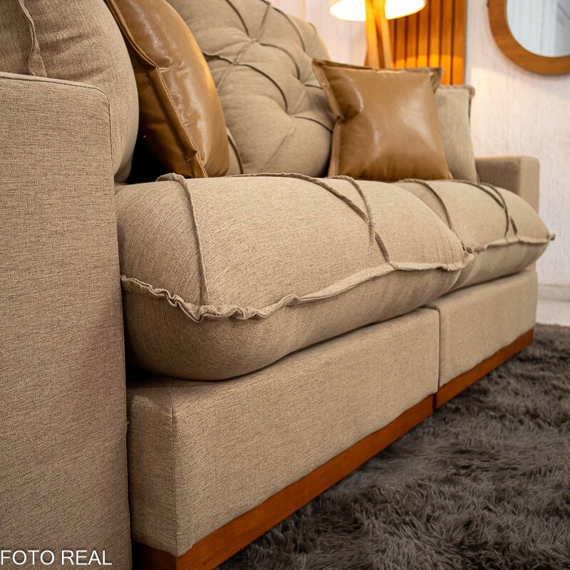 Sofá Retrátil Reclinável Malibu 2.10m Linho Bege 1006 - D33 e Molas Ensacadas - Imagem 8