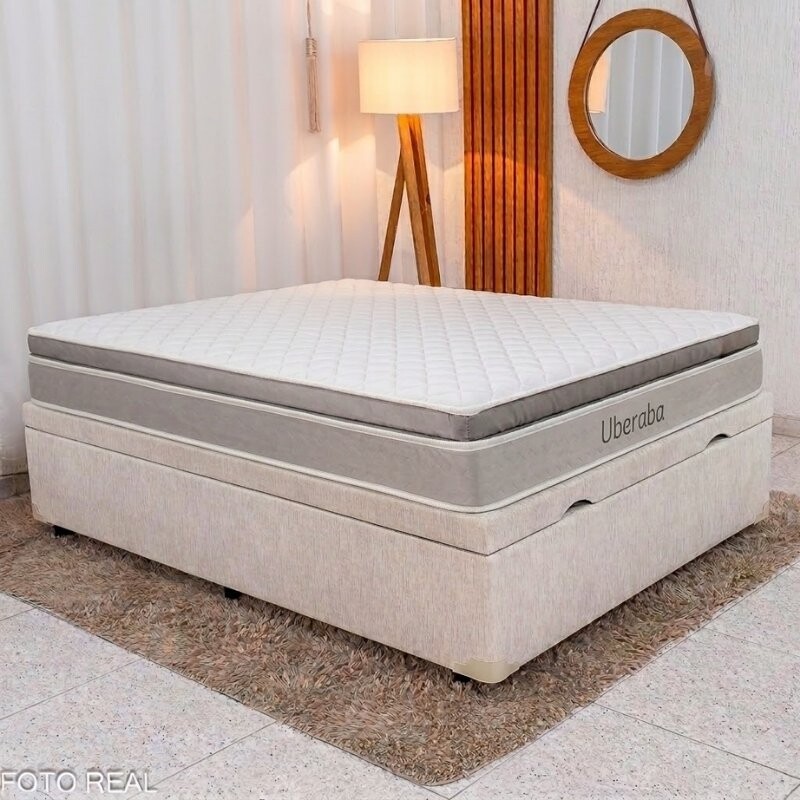 Base Box Baú Casal Prime Confort Linhão Palha Blindado - Issacar + Colchão Casal Uberaba 138x188x30 Espuma Viscoelástica D28 - ColchoMinas | Suporta até 300kg - Imagem 3