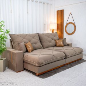Sofá Retrátil Reclinável Malibu 2.90m Veludo Capuccino 828 - D33 e Molas Ensacadas