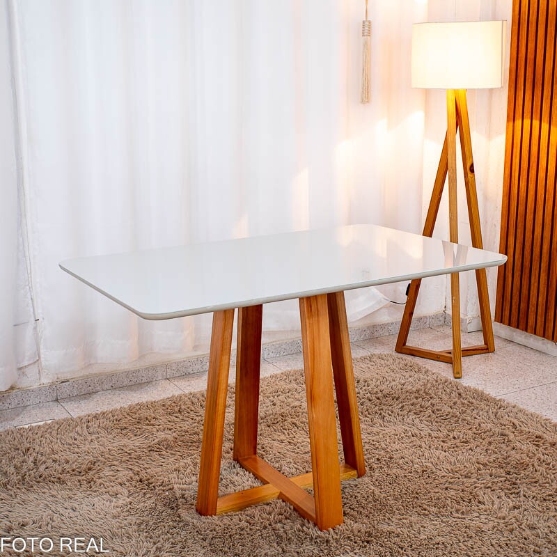 Mesa de Jantar Bali 120×80 Vidro Off/Base Madeira + 4 Cad. Atlanta Linho Bege Cru Madeira Minas Plac - Entregue Montada - Imagem 8