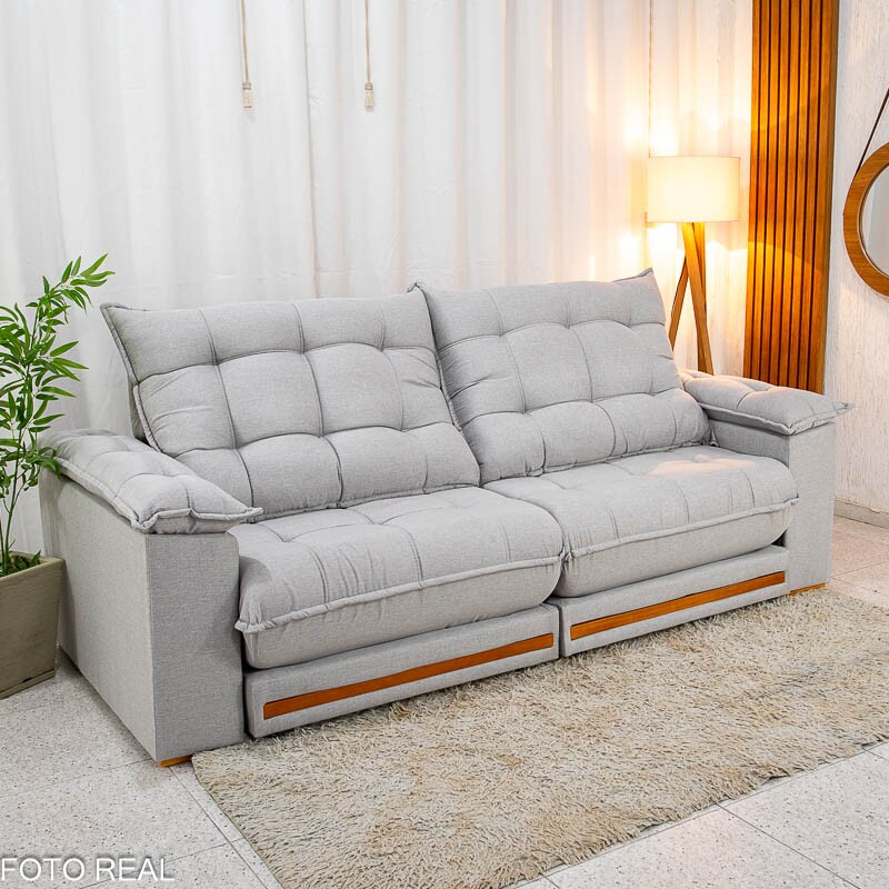 Sofá Retrátil Reclinável Barcelona 2.50m Linho Cinza 461 - D33 e Molas Ensacadas - Imagem 6