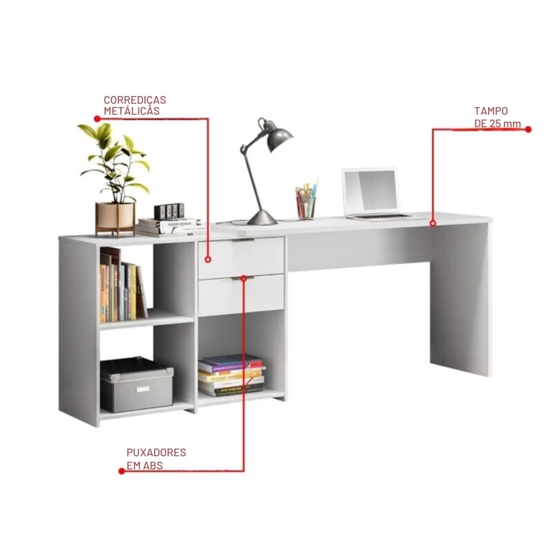 Mesa Office NT 2060 Larg. 2.00m Branco 2 Gavetas Notável - Oferta - Imagem 10