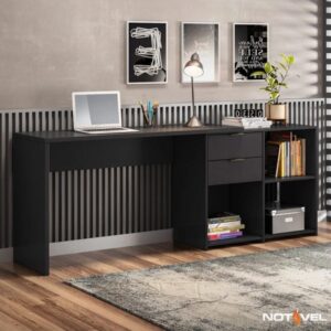 Mesa Office NT 2060 Larg. 2.00m Preto 2 Gavetas Notável - Oferta