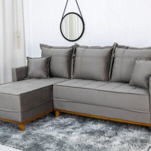 Sofá 3 Lug. Milão C/Chaise Lado Direito Veludo Cinza 813 Larg. 2.30m - Molas Ensacadas
