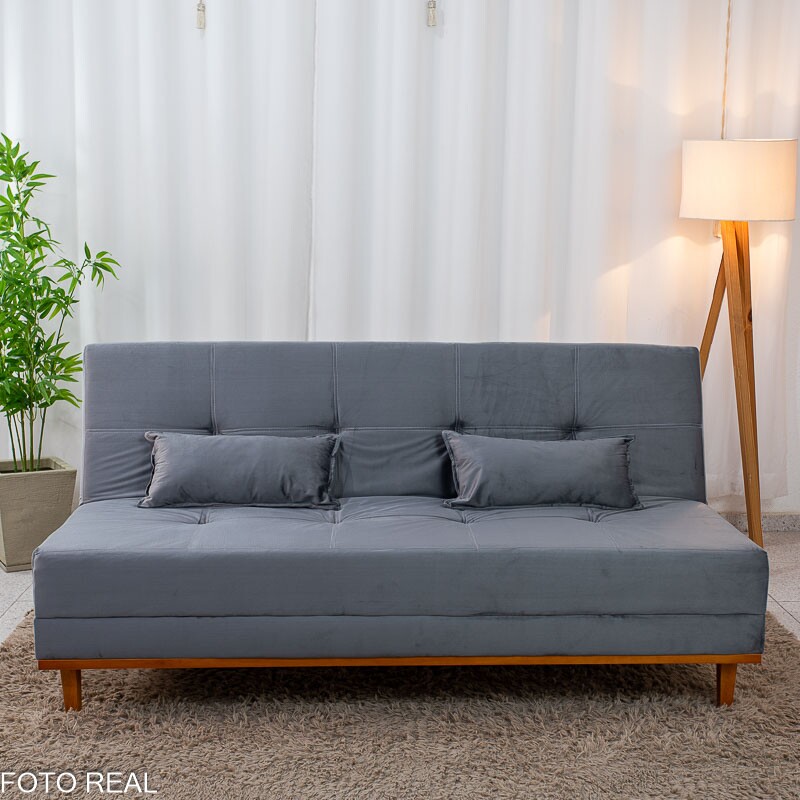 Sofá Cama Madrid Veludo Cinza 2303 Larg. 1.80m - Molas Bonnel - Imagem 6