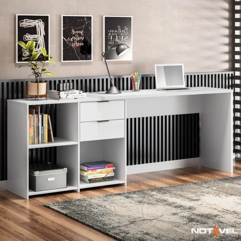 Mesa Office NT 2060 Larg. 2.00m Branco 2 Gavetas Notável - Oferta