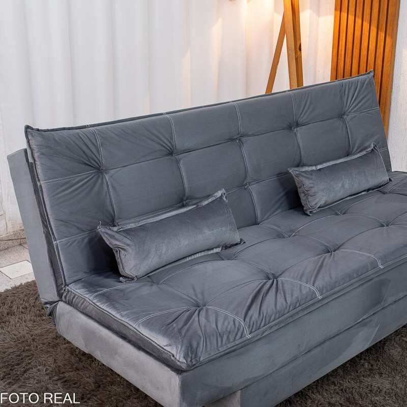Sofá Cama Premium Veludo Cinza 2303 Larg. 1.80m - Imagem 5