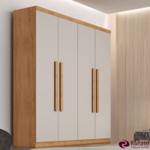 Guarda-roupa Império Nature/Off 4 Portas 3 Gavetas Larg. 1.80m 100% MDF Rufato - Oferta