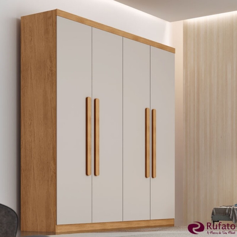 Guarda-roupa Império Nature/Off 4 Portas 3 Gavetas Larg. 1.80m 100% MDF Rufato - Oferta