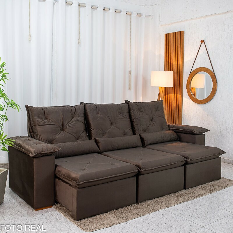 Sofá Retrátil Reclinável City 2.70m Veludo Marrom - Sem Caixa.