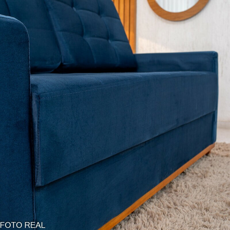 Sofá 3 lugares Living Áustria Veludo Azul A16 Larg. 1.70m - Imagem 6