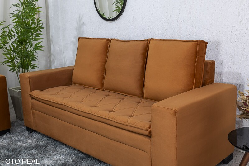 Sofá 3 e 2 lugares França com Puff Veludo Terracota A62 - Imagem 5