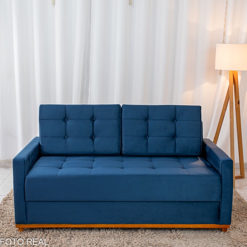 Sofá 3 lugares Living Áustria Veludo Azul A16 Larg. 1.70m - Imagem 5