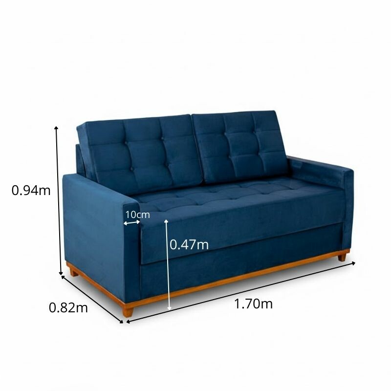 Sofá 3 lugares Living Áustria Veludo Azul A16 Larg. 1.70m - Imagem 3