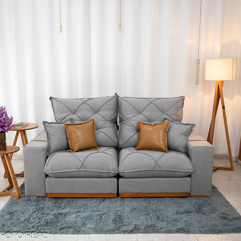 Sofá Retrátil Reclinável Malibu 2.10m Linho Cinza 1008 - D33 e Molas Ensacadas - Imagem 6