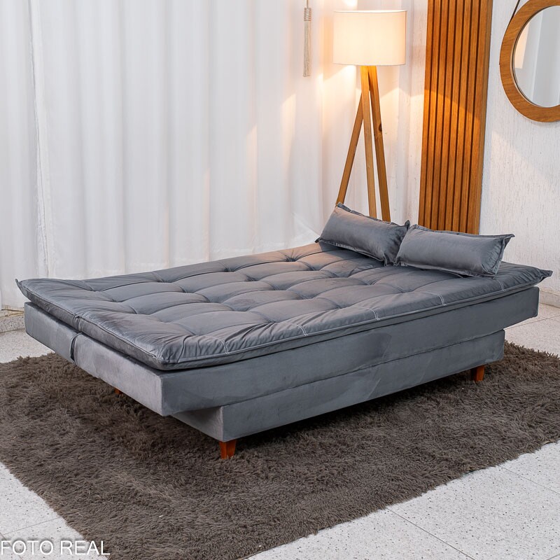 Sofá Cama Premium Veludo Cinza 2303 Larg. 1.80m - Imagem 3