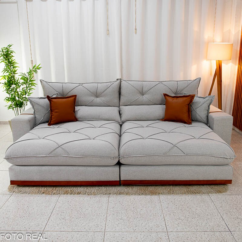 Sofá Retrátil Reclinável Gran Bello 2.90m Linho Cinza 31 - Molas Ensacadas - Imagem 4
