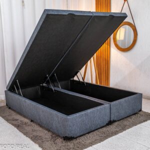 Base Box Baú Queen Bipartido Prime Confort 158x198x45 Linhão Petróleo Blindado - Issacar