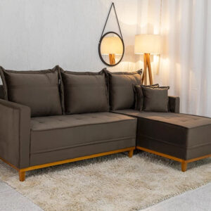 Sofá 3 Lug. Milão C/Chaise Lado Esquerdo Veludo Marrom 815 Larg. 2.30m - Molas Ensacadas