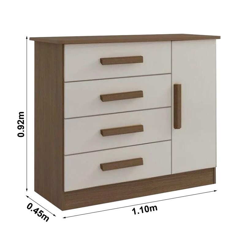 Cômoda Firenze Castanho/Off 4 Gavetas e Sapateira Larg. 1.10m - D Doro - Imagem 3