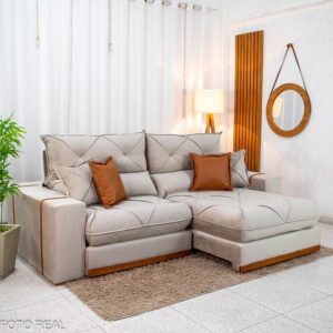 Sofá Retrátil Reclinável Gran Bello 2.50m Veludo Capuccino 02 - Molas Ensacadas