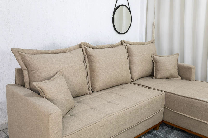 Sofá 3 Lug. Milão C/Chaise Lado Esquerdo Linho Bege 1006 Larg. 2.30m - Molas Ensacadas - Imagem 5
