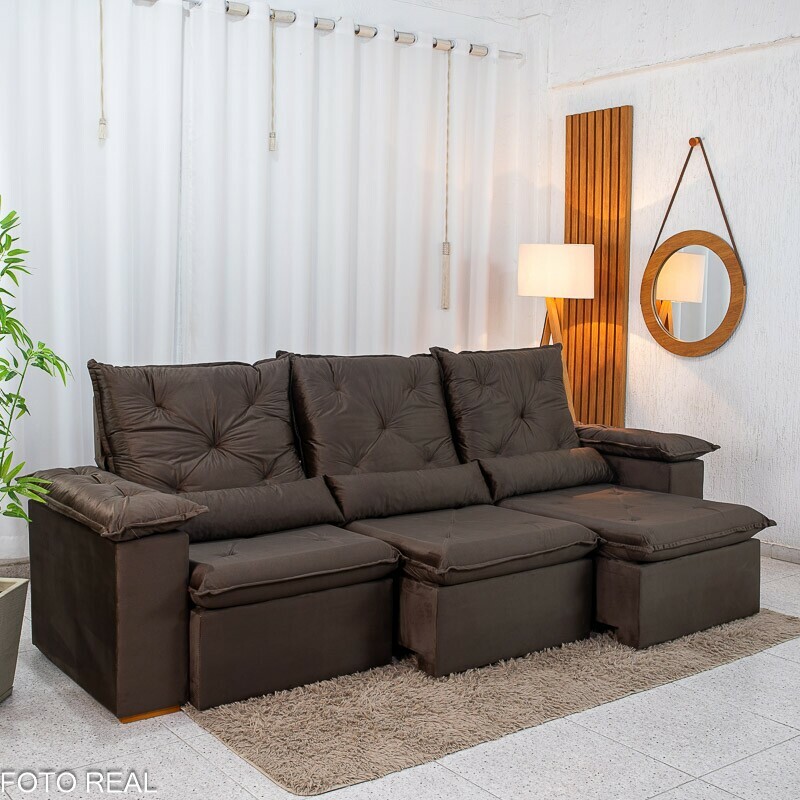 Sofá Retrátil Reclinável City 2.70m Veludo Marrom - Sem Caixa. - Imagem 4