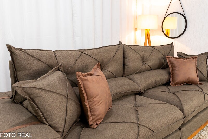 Sofá Retrátil Reclinável Gran Bello 2.90m Linho Marrom - Molas Ensacadas - Imagem 12