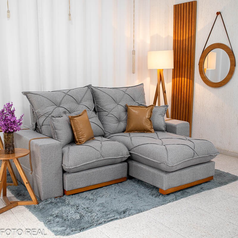 Sofá Retrátil Reclinável Malibu 2.10m Linho Cinza 1008 - D33 e Molas Ensacadas - Imagem 3