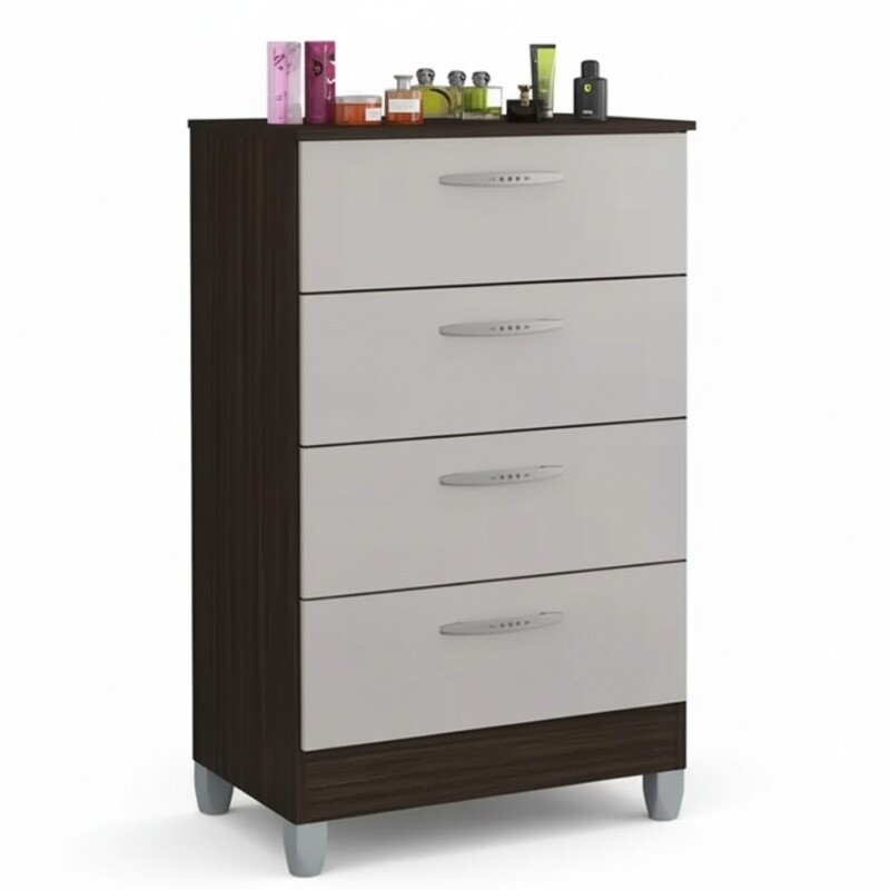 Cômoda com 4 Gavetas Chocolate/Off Larg. 0.59m Poquema - Oferta