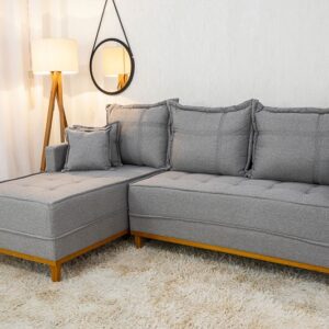 Sofá 3 Lug. Milão C/Chaise Lado Direito Linho Cinza 1008 Larg. 2.30m - Molas Ensacadas