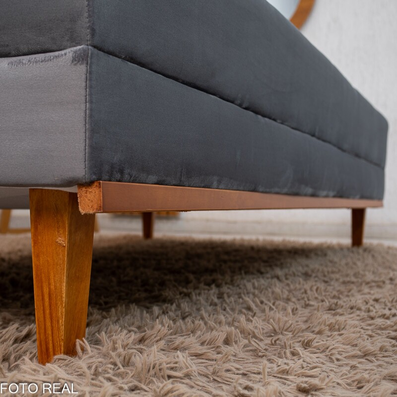 Sofá Cama Madrid Veludo Cinza 2303 Larg. 1.80m - Molas Bonnel - Imagem 9