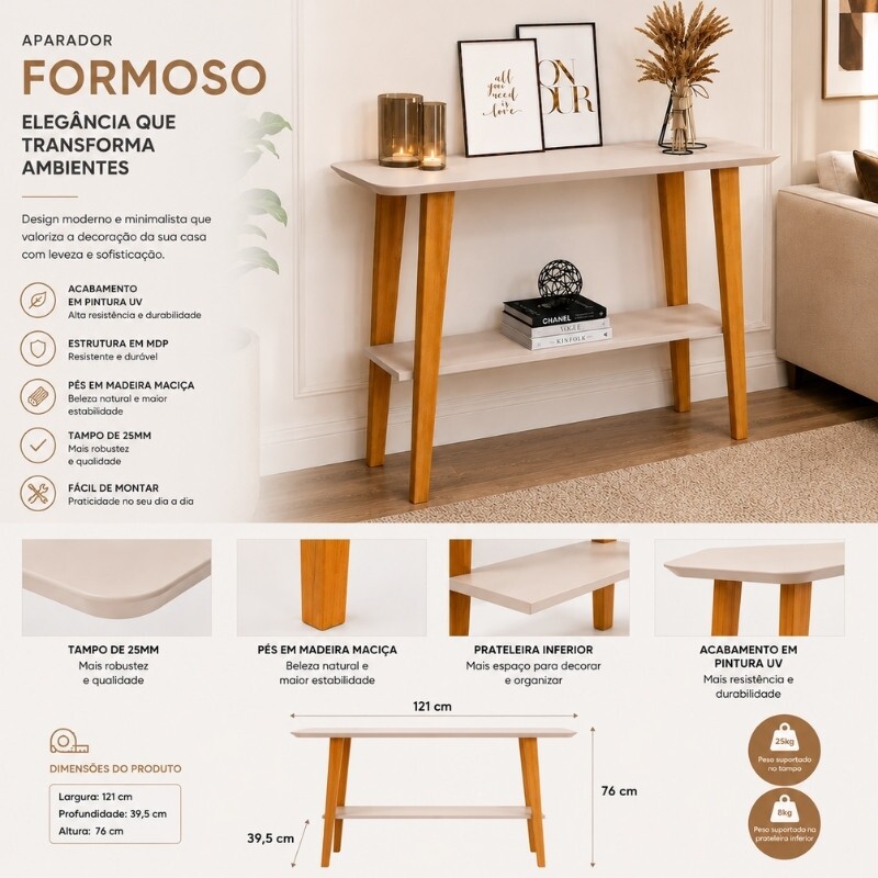 Aparador Formoso Candian Off/Cinamomo Larg. 1.21m - JCM - Imagem 6