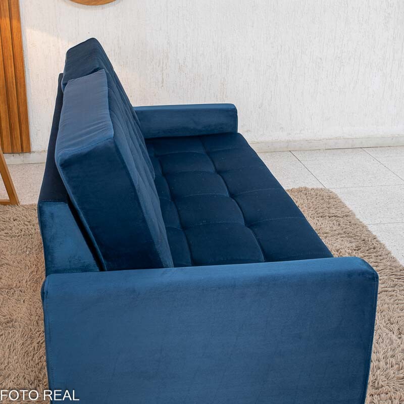 Sofá 3 lugares Living Áustria Veludo Azul A16 Larg. 1.70m - Imagem 8